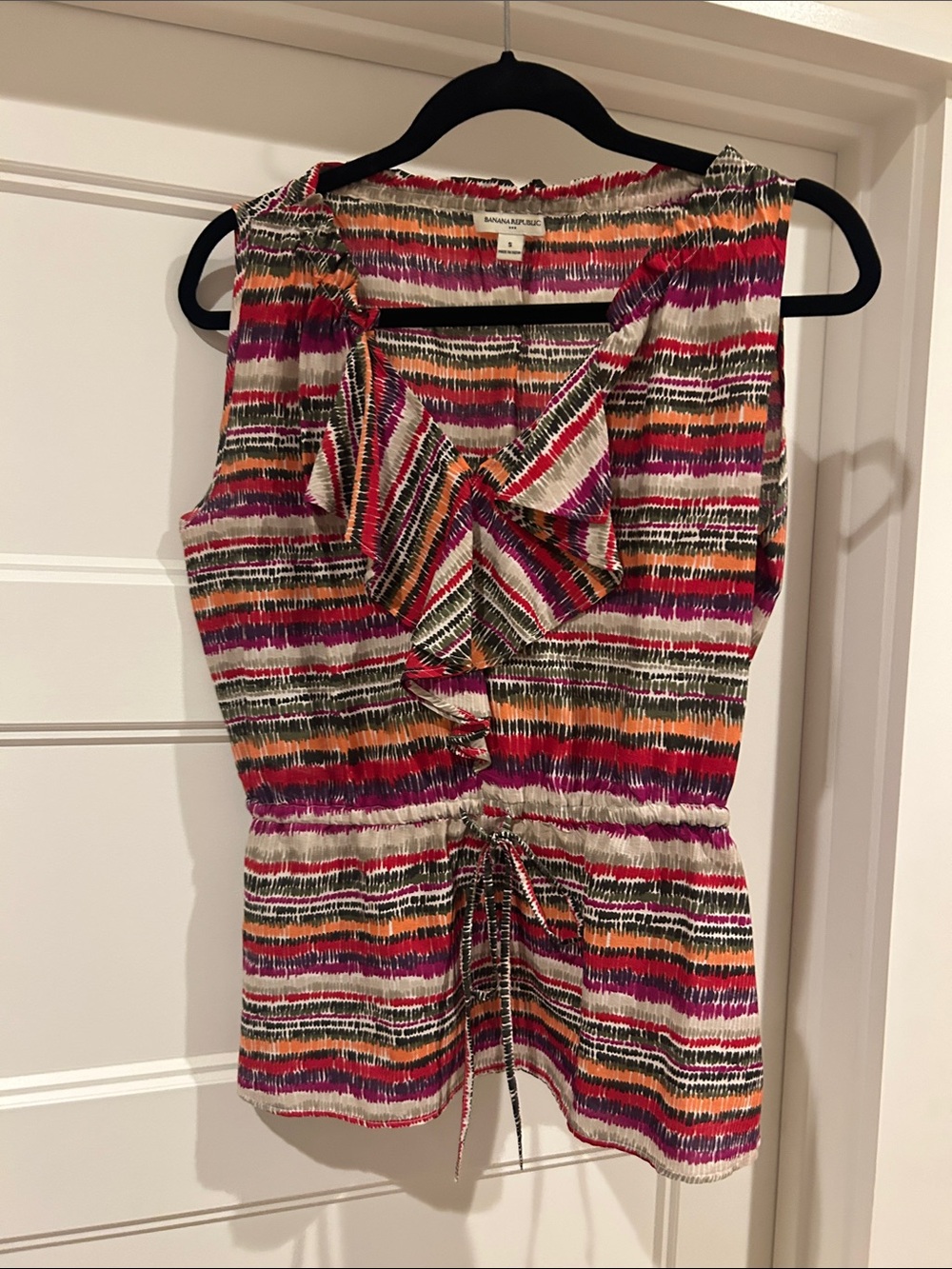 Kensie Multicolor Stripe Ruffle Tie-Waist Sleeveless Top